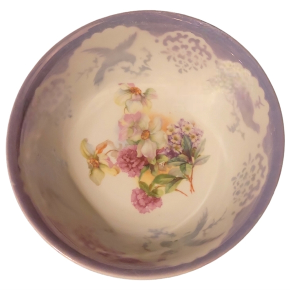 Vtg C.1920 #311 Vegetable Fruit Serving Bowl Marked Kahla Germany Floral Birds